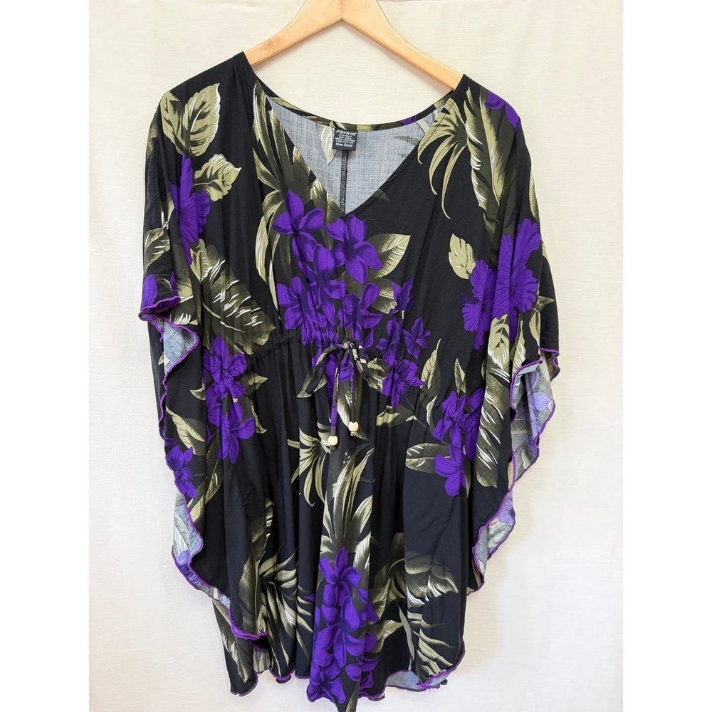 Favant Hawaii Tropical Floral Print Rayon Kaftan Coverup One Size
